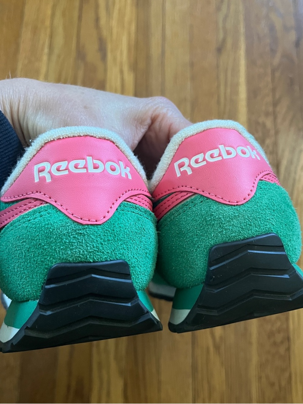 Reebok Classics AZ Green Lace-Up Sneakers with Pink Accents - Picture 6 of 9